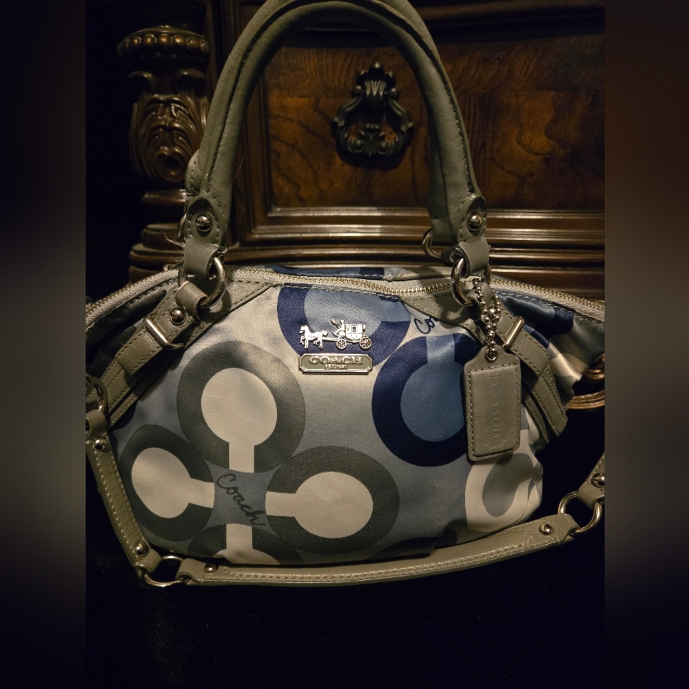 Coach Blue and Gray Satchel With Matching Wristlet